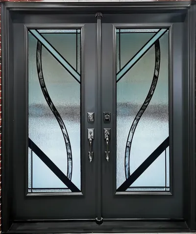 BandW stained glass door insert in Ottawa