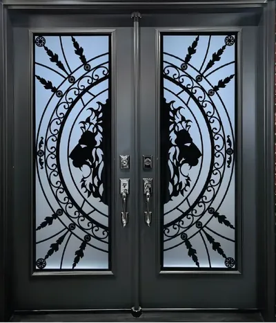 Lion King wrought iron glass door insert in Ottawa