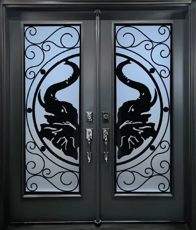 Elephant wrought iron glass door insert in Ottawa