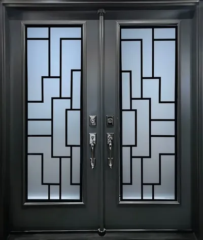 Maze wrought iron glass door insert in Ottawa