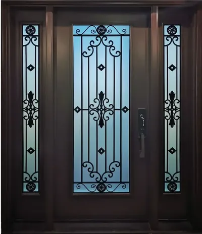 Medieval wrought iron glass door insert in Ottawa