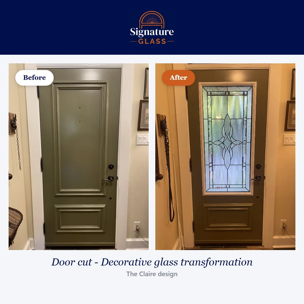 Before and after glass door insert near Old Ottawa South, the Claire design